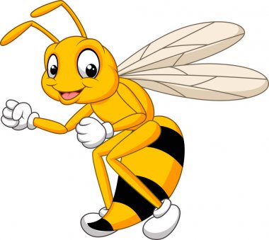 Beyaz arka plan üzerinde izole karikatür arı hornet