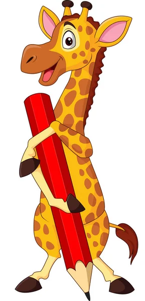 Cartoon Giraffe Holding Pencil — Stock Vector