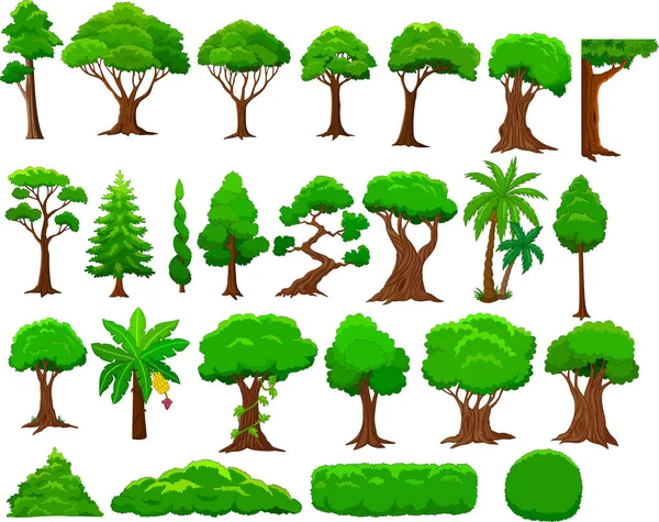 Set Cartoon Trees Bushes — Stock Vector