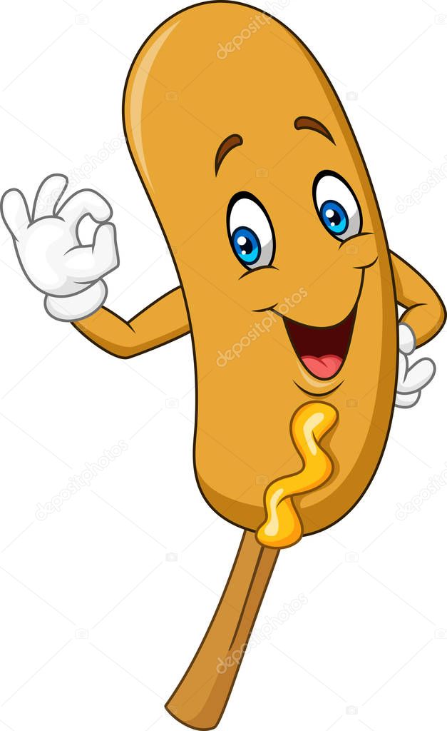 Cartoon corn dog giving ok sign