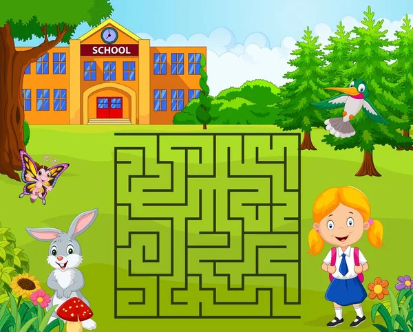 Helfen Sie Dem Mädchen Ihre Schule Finden Labyrinth Spiel — Stockvektor