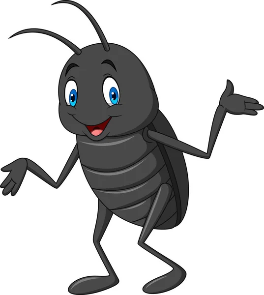 Cartoon Happy Black Beetle — Stock Vector