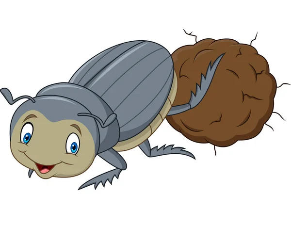 Dung Beetle Mit Einem Großen Ball Von Poop Cartoon — Stockvektor