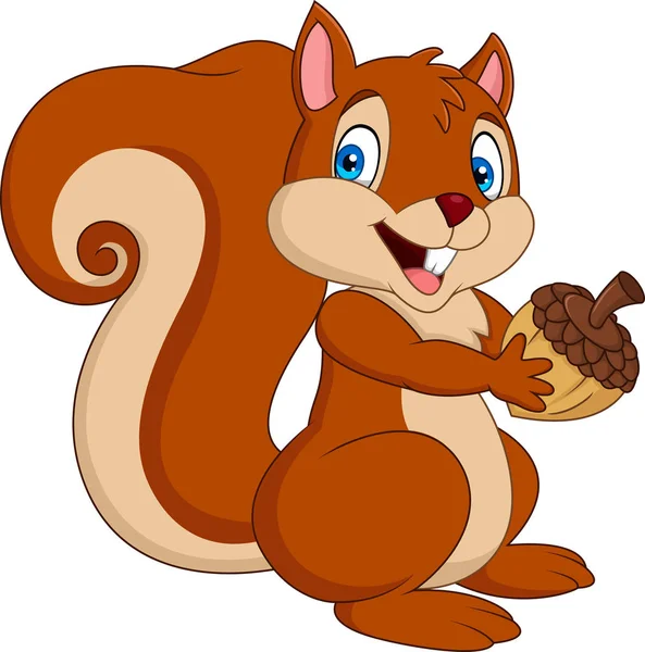 Cartoon Squirrel Holding Acorn — Stock Vector