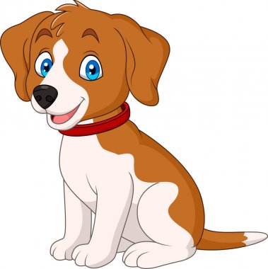 Karikatür sevimli köpek kırmızı tasma takmış