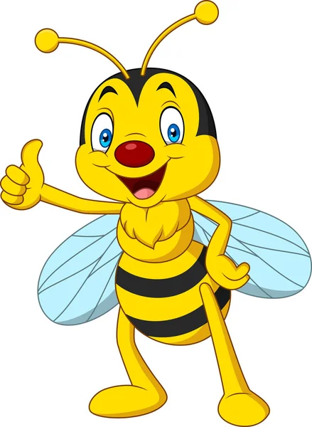 Cartoon Szczęśliwy Pszczoła Dając Kciuki Górę — Wektor stockowy