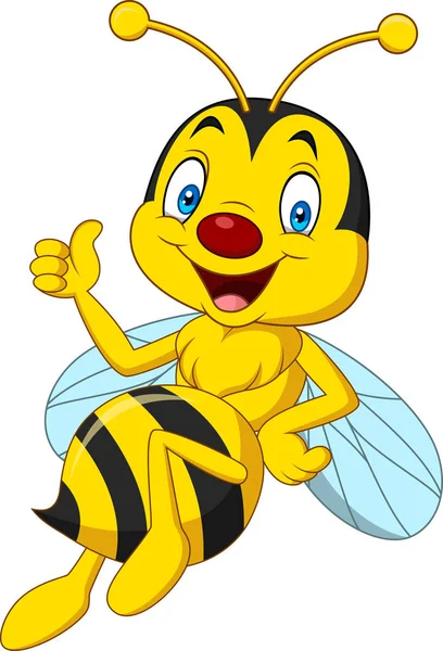 Dessin Animé Abeille Heureuse Donnant Pouces Vers Haut — Image vectorielle