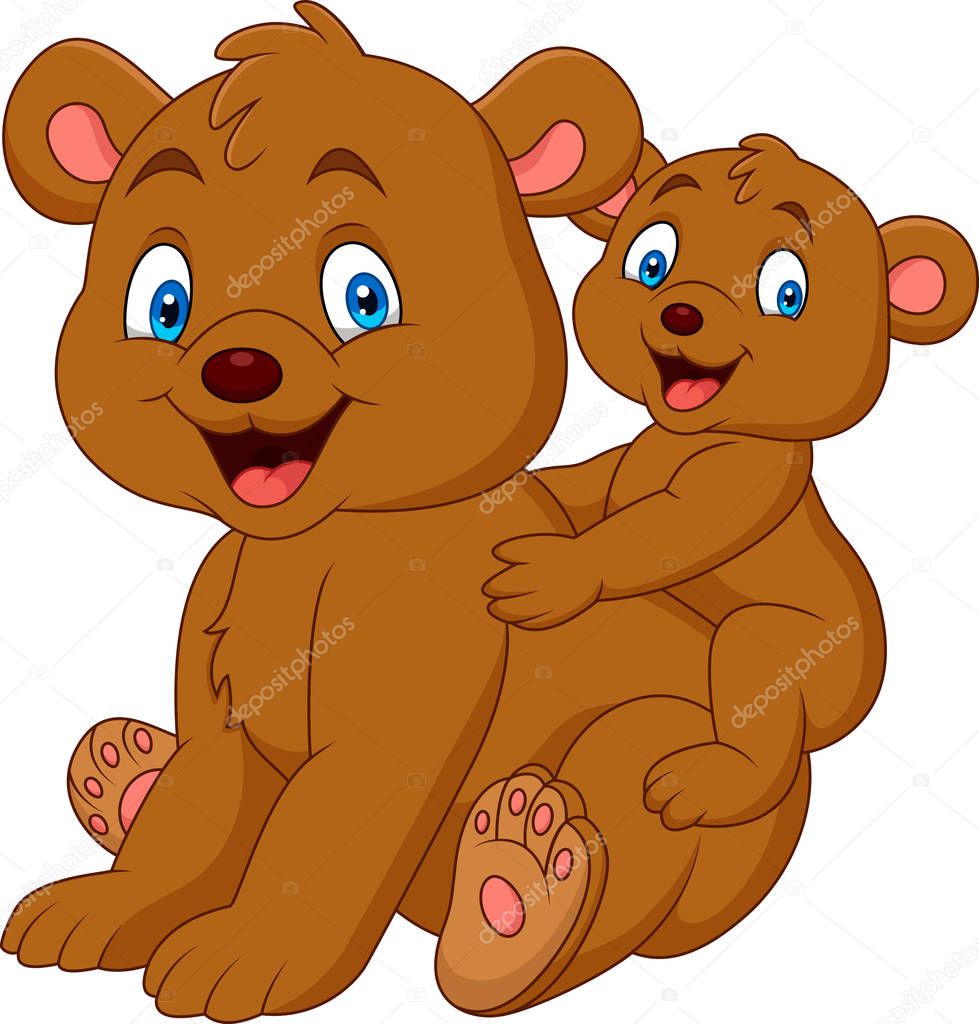 Mother and baby bear cartoon