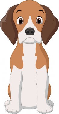Çizgi film mutlu av köpeği oturuyor.