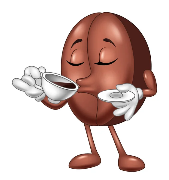 Cartoon Funny Coffee Bean Drinking Coffee — Stock Vector