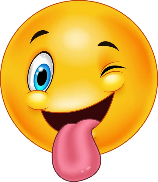 Emoticono Sonriente Con Lengua Pegada Ojo Guiño — Vector de stock