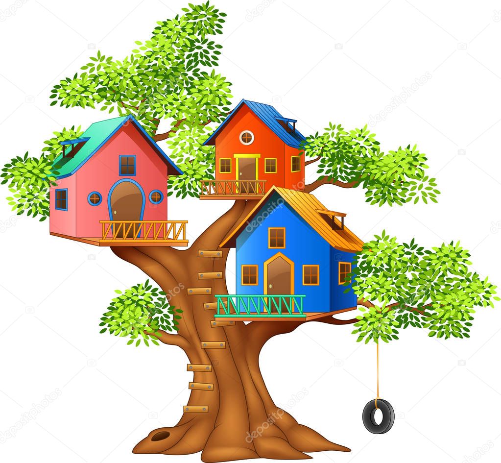 Illustration of a colorful tree house