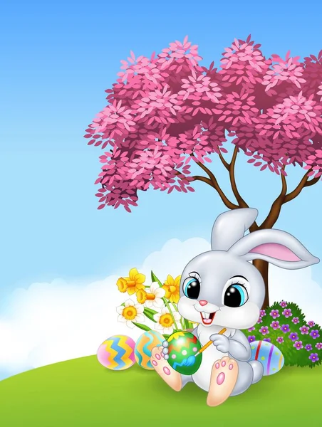 Carino Pasqua Bunny Pittura Uovo — Vettoriale Stock