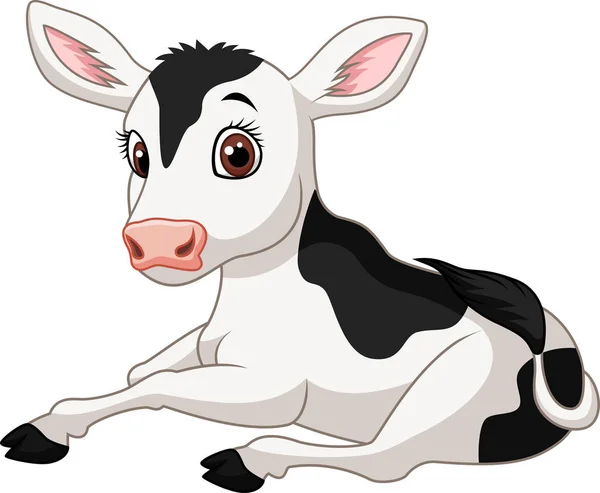 Cartoon Funny Baby Cow Sitting Isolated White Background — Stock Vector