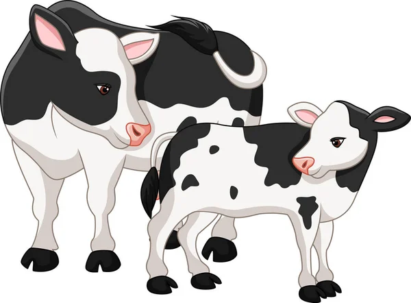 Linda Madre Vaca Con Ternero Bebé — Vector de stock