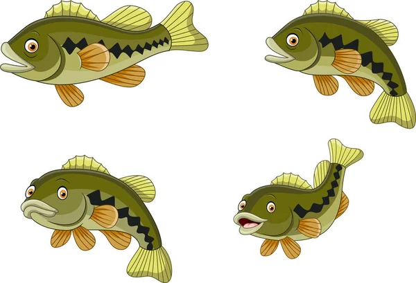 Desenhos Animados Engraçado Coleção Peixe Baixo — Vetor de Stock