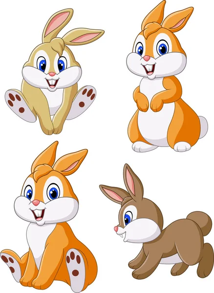 Leuke Bunny Collectie Set Geïsoleerd Witte Achtergrond — Stockvector