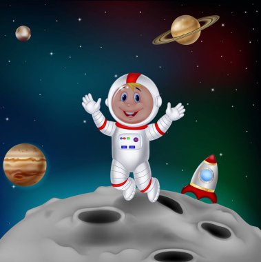 Cartoon astronaut in outer space clipart