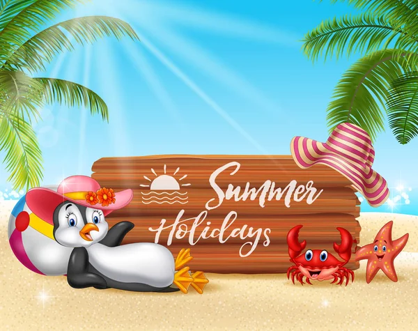 Summer Background Penguin Relaxing — Stock Vector