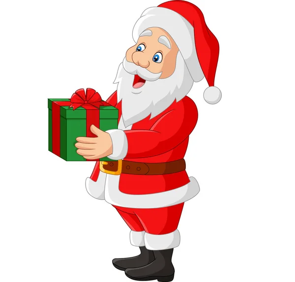 Ilustración Vectorial Cartoon Santa Claus Sosteniendo Regalo — Vector de stock