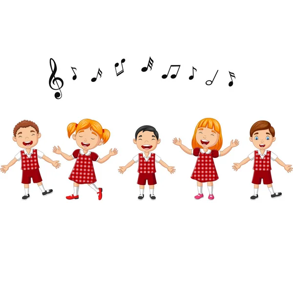 Vektor Ilustrasi Dari Kelompok Kartun Anak Anak Bernyanyi Paduan Suara - Stok Vektor