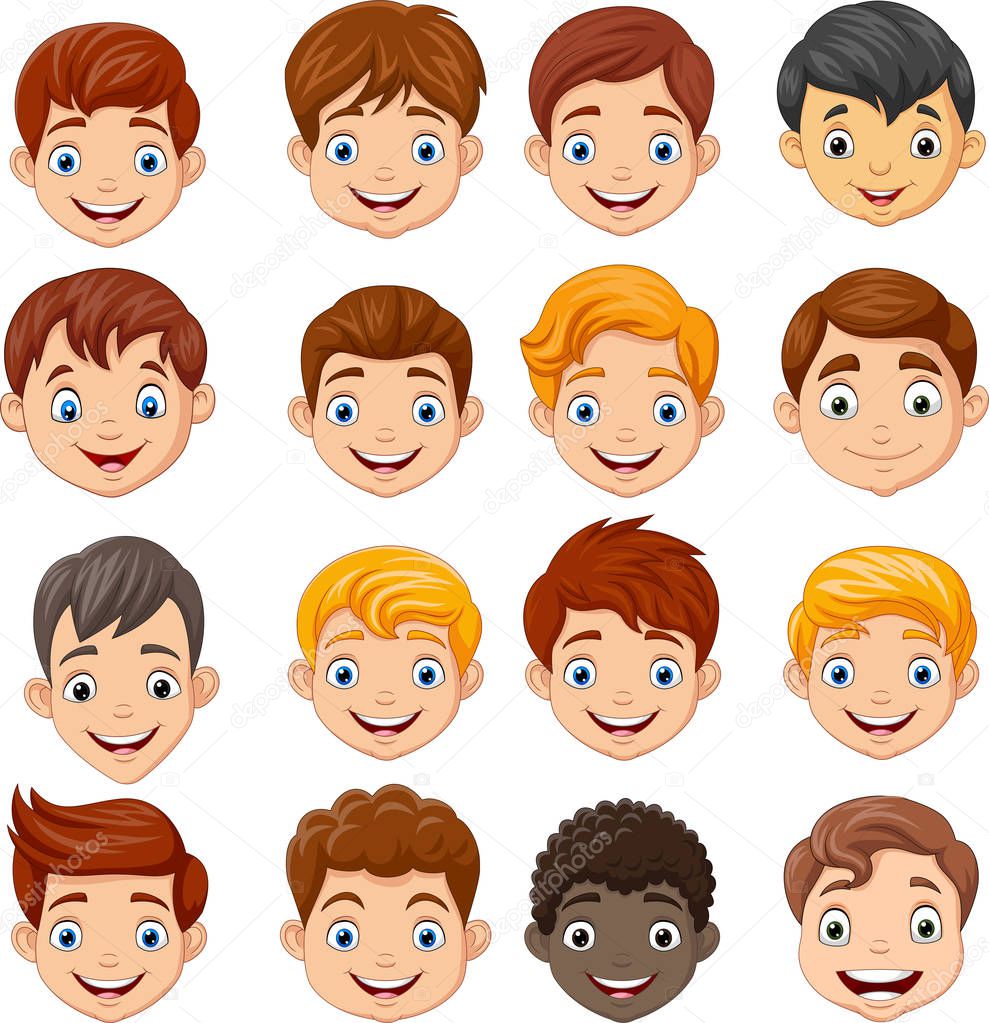 Vector illustration of Set of cartoon children head