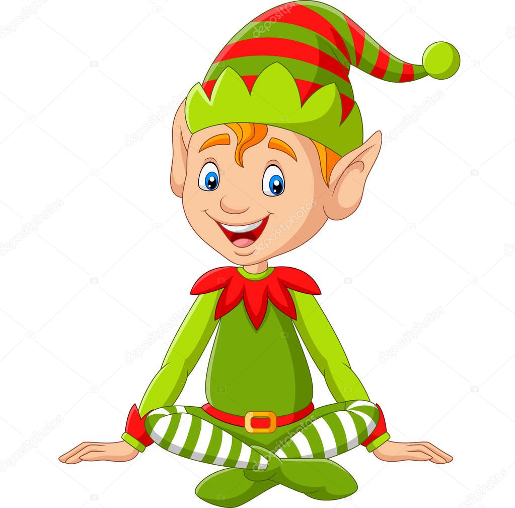 Vector illustration of Cartoon happy Christmas elf sitting