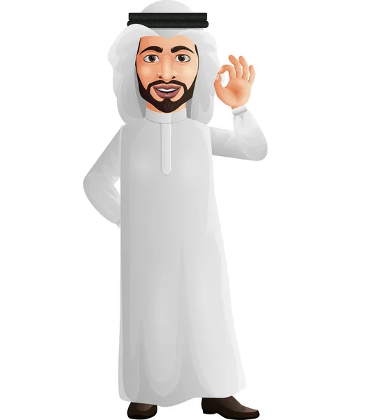 Vector Illustration Arab Businessman Showing Okay Sign — Stock Vector