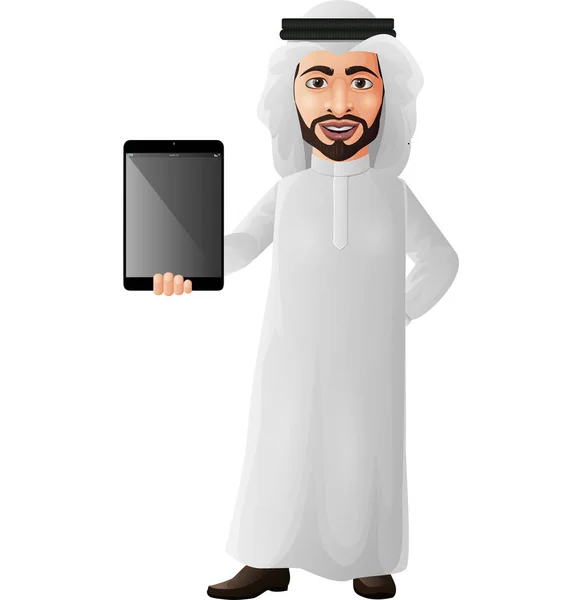 Ilustração Vetorial Empresário Árabe Segurando Tablet —  Vetores de Stock