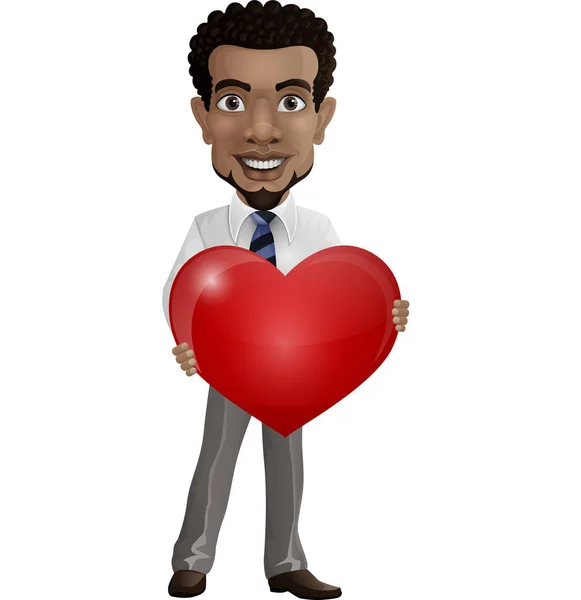 Ilustração Vetorial Homem Negócios Feliz Dos Desenhos Animados Mostrando Coração — Vetor de Stock