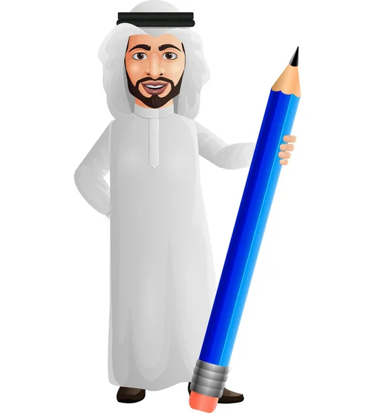 Vektor Ilustrasi Pengusaha Arab Memegang Pensil - Stok Vektor