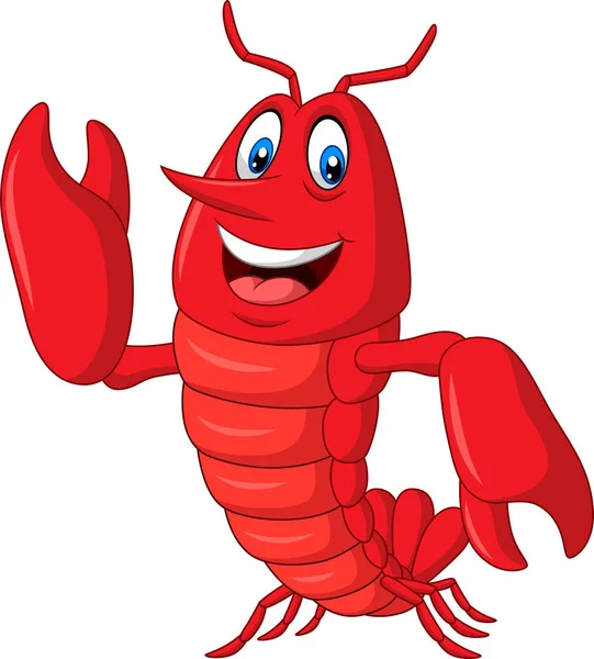 Vektor Ilustrasi Kartun Lobster Melambaikan Tangan Pada Latar Belakang Putih - Stok Vektor