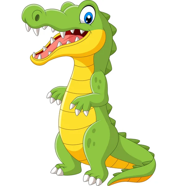 Vector Illustration Cartoon Cute Crocodile Standing White Background — Stock Vector