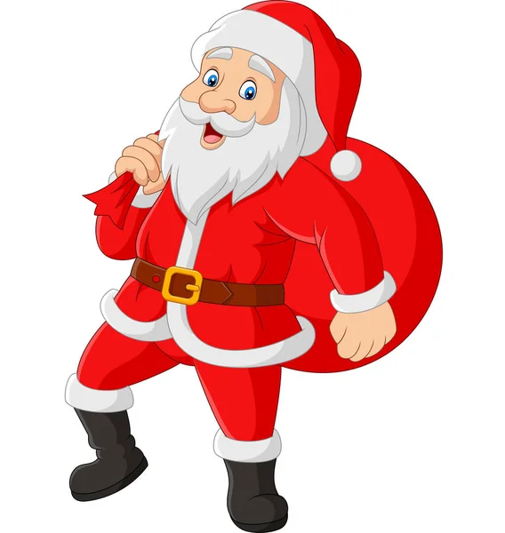 Vector Illustration Santa Claus Carrying Bag Presents — Stock Vector