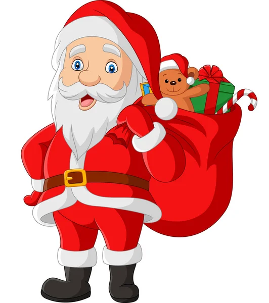 Ilustración Vectorial Santa Claus Llevando Una Bolsa Regalos — Vector de stock