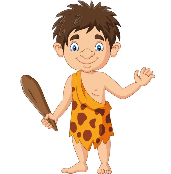 Vector Illustration Cartoon Caveman Holding Club — Stock Vector