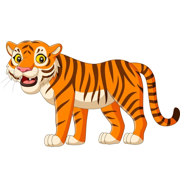 Vector Illustration Cartoon Tiger Isolated White Background — Stock Vector