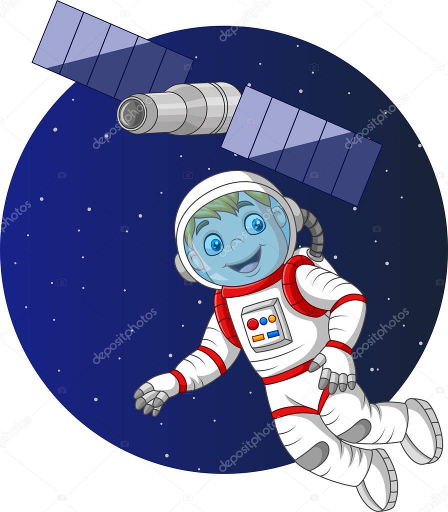 Vector illustration of Cartoon boy astronaut flying in space