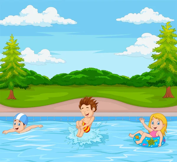 Vector Illustration Kids Playing Swimming Pool — Stock Vector