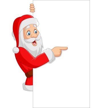 Karikatür Noel Baba 'nın vektör çizimi boş bir işaret gösteriyor
