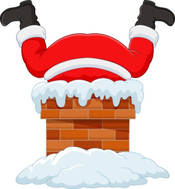 Bacaya sıkışan Noel Baba çizgi filminin vektör çizimi
