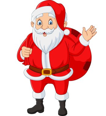 Noel Baba 'nın bir çanta dolusu hediyeyi taşırken ki görüntüsü.