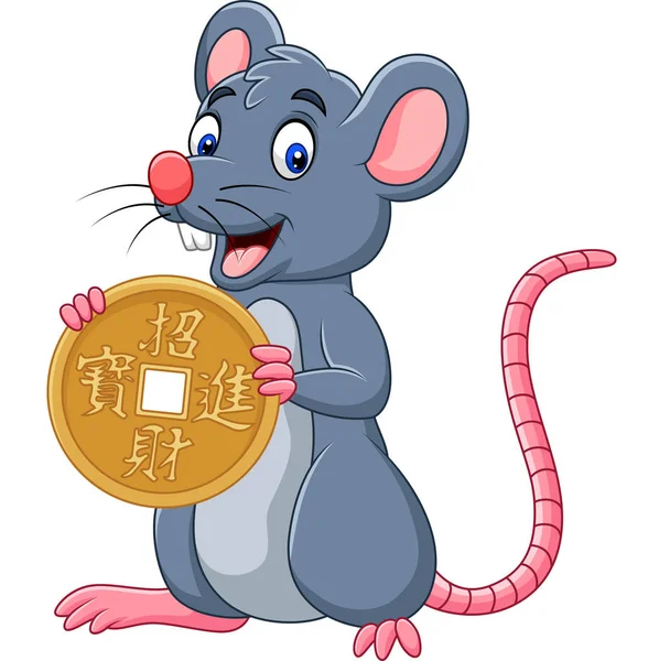 Wektorowa Ilustracja Szczęśliwego Nowego Roku Chińskiego Zabawna Kreskówka Szczur Jako — Wektor stockowy