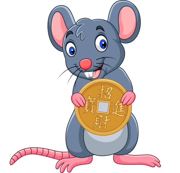 Vektor Ilustrasi Happy Chinese New Year Funny Cartoon Rat Sebagai - Stok Vektor