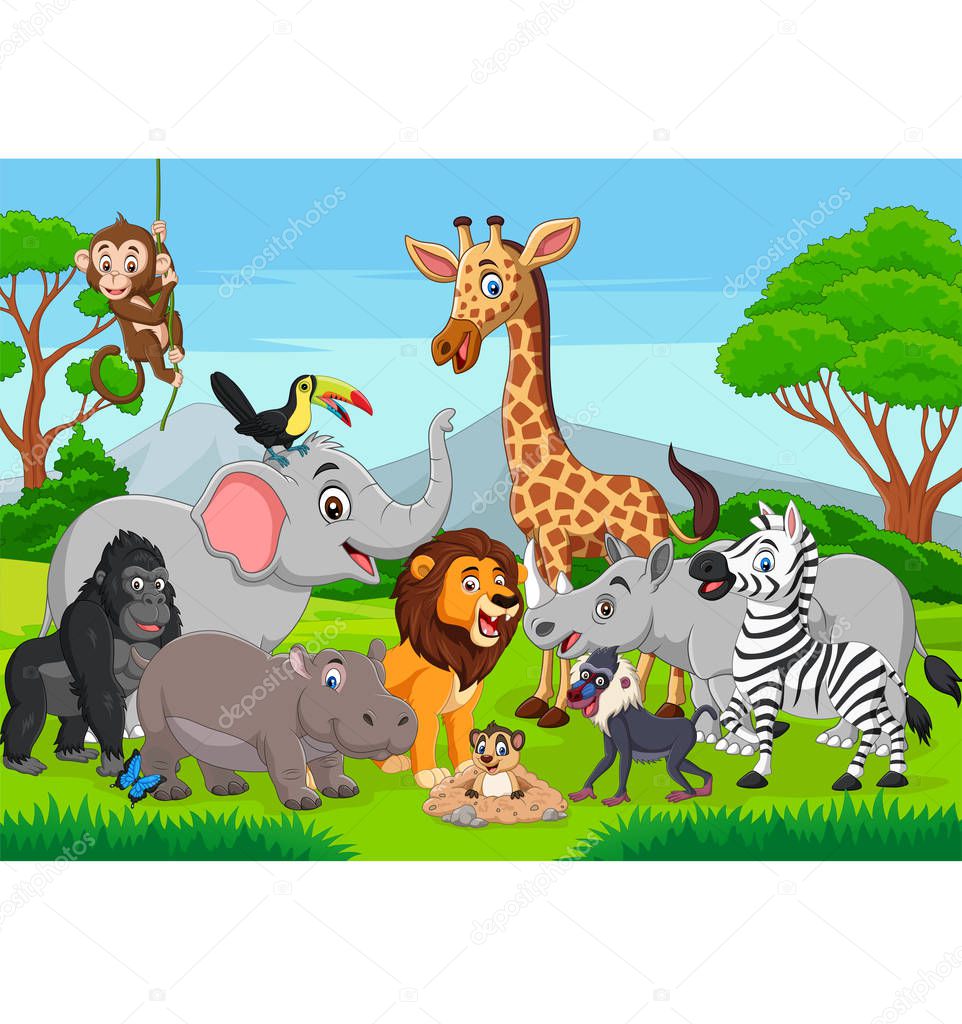 Vector illustration of Cartoon wild animals in the jungle