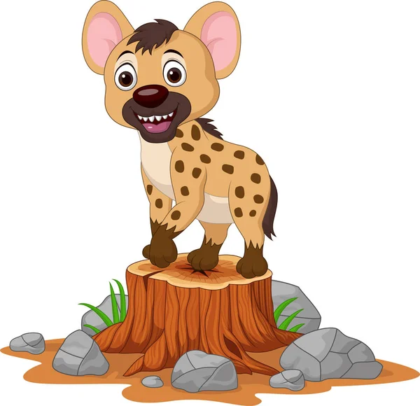 Vector Illustratie Van Cartoon Baby Hyena Boomstronk — Stockvector