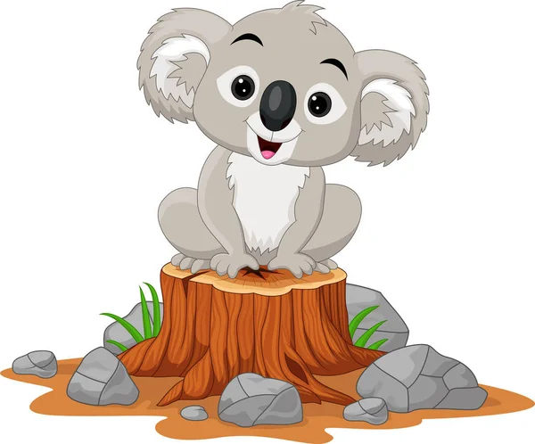 Ilustração Vetorial Bebê Dos Desenhos Animados Koala Sentado Toco Árvore —  Vetores de Stock