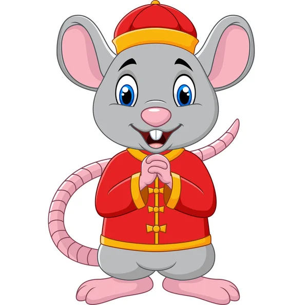 Wektor Ilustracja Kreskówki Szczura Pozdrowienia Gong Gong Chińskim Tradycyjnym Stroju — Wektor stockowy