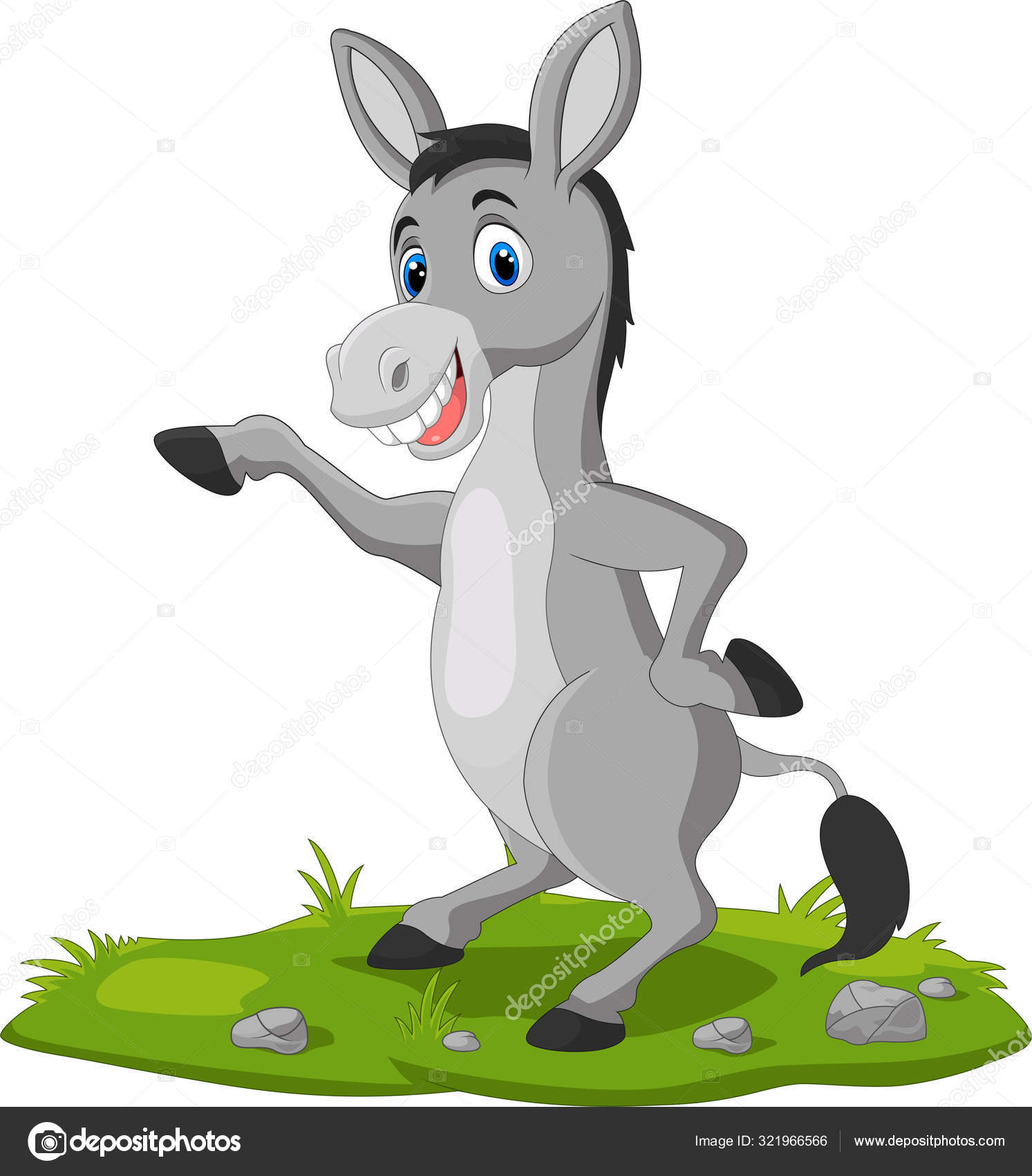 Векторная Иллюстрация Милого Осла Размахивающего Рукой Траве.