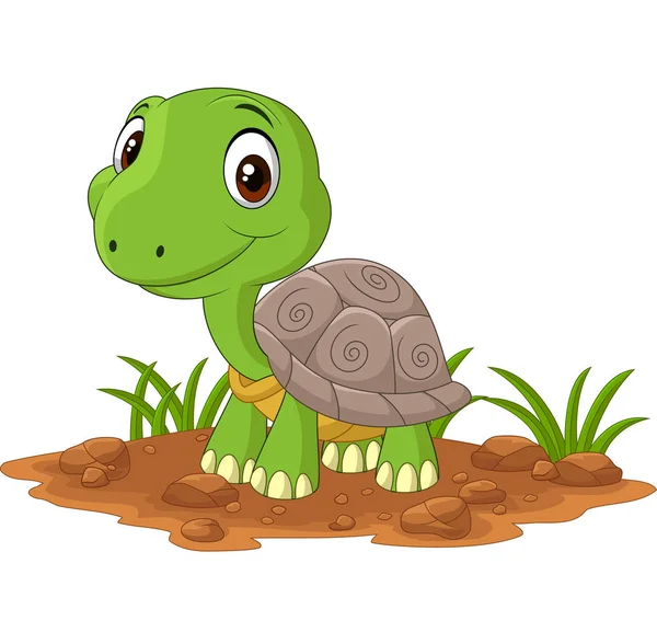 Vector Illustratie Van Cartoon Baby Schildpad Het Veld — Stockvector